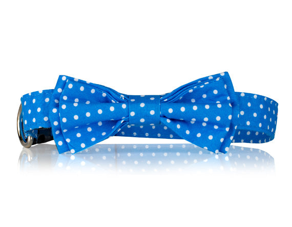 Blue And White Polka Dot Dog Bow Tie Collar