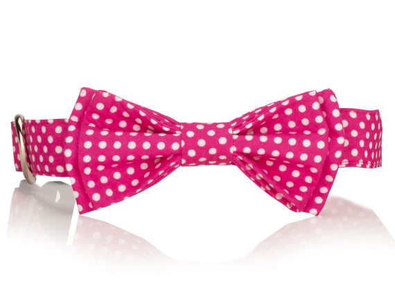 Hot Pink And White Polka Dot Dog Bow Tie | Pet Collar