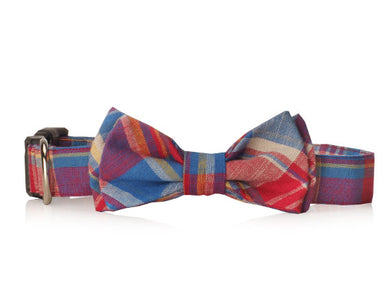 Red White And Blue Plaid Bow Tie Dog Collar