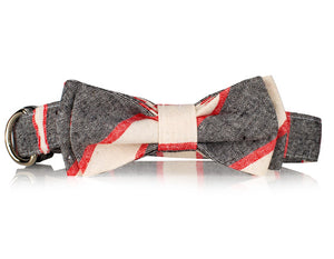 Gray, Red, And White Striped Dog Bow Tie Collar