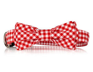 Red & White Checkered Dog Bow Tie Collar - Perfect Checkered Puppy Bow Tie Collar