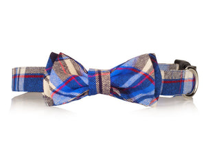 Red, White, And Blue Plaid Dog Bow Tie Collar • Perfect for your Puppy!